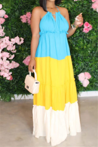 Blue and Yellow Maxi Dress